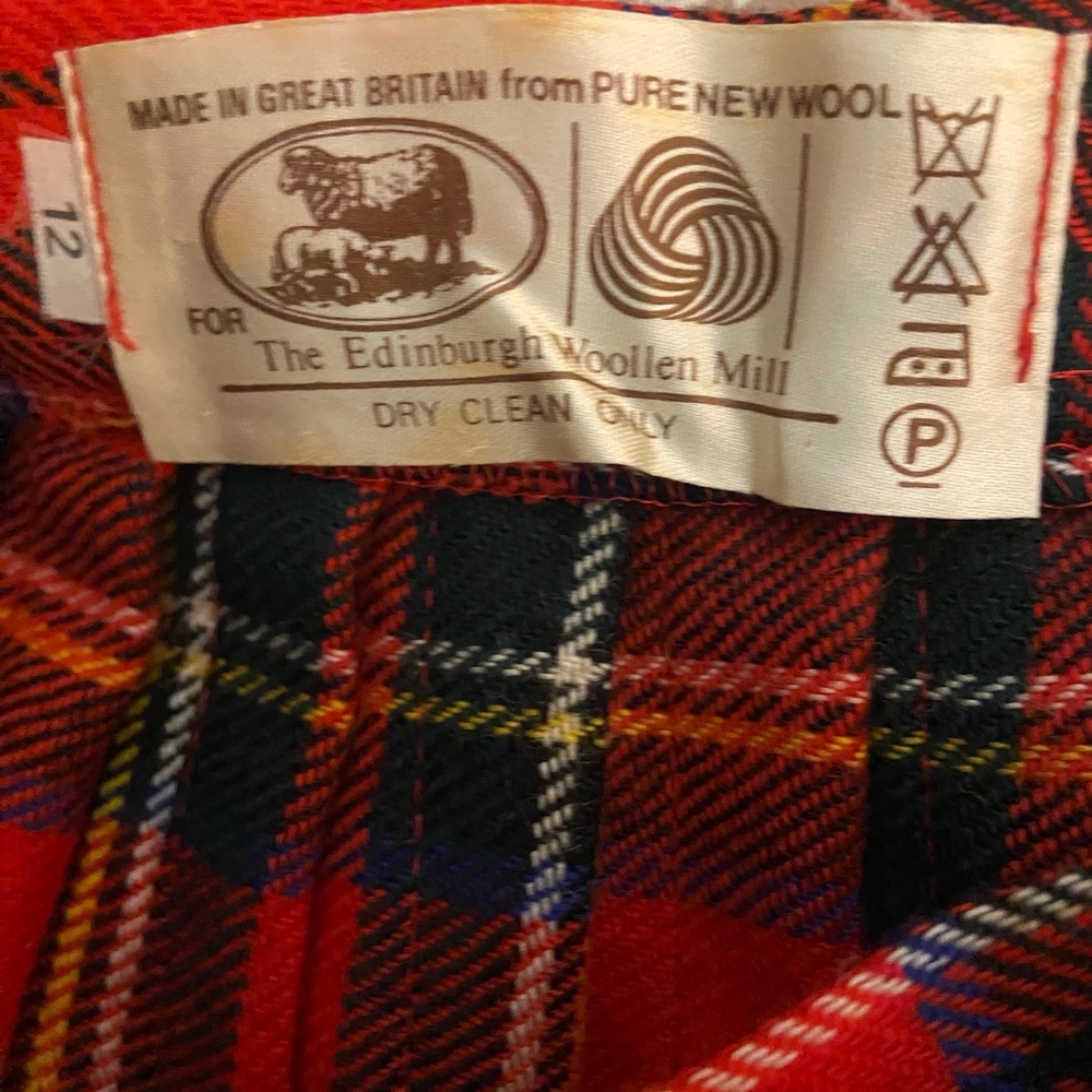 Edinburgh Woollen Mill UK Pleated Kilt Skirt Pure New Wool Red Plaid-Girls Sz 12 - Picture 3 of 3